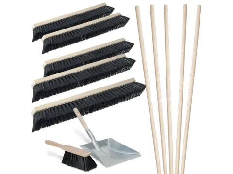 Bezemset,5xpaardenhaarbezem,5xsteel,1xstoffer+blik,Werk b 1000mm
