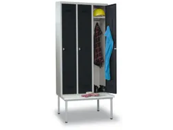 locker met bank,HxBxD 2150x1200x500mm,3vak,RAL7035,front RAL7016