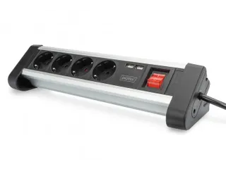 4-voudige kantoorstekkerdoos met 2x USB-poorten USB 5V/2A zwart/zilver - 1