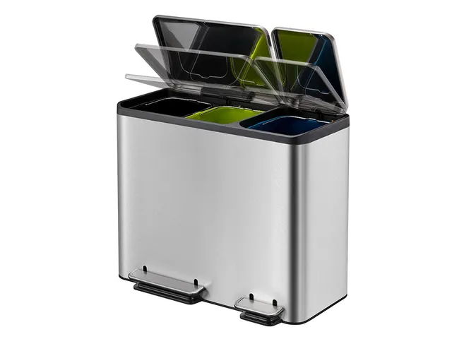 EcoCasa pedaalemmer 3x 15 Liter RVS EKO