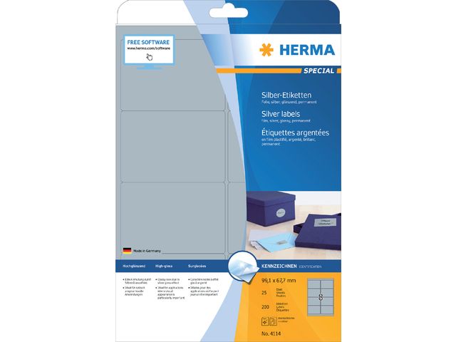 Etiket Herma 4114 99.1x67.7mm Zilver 200st | HermaLabels.nl
