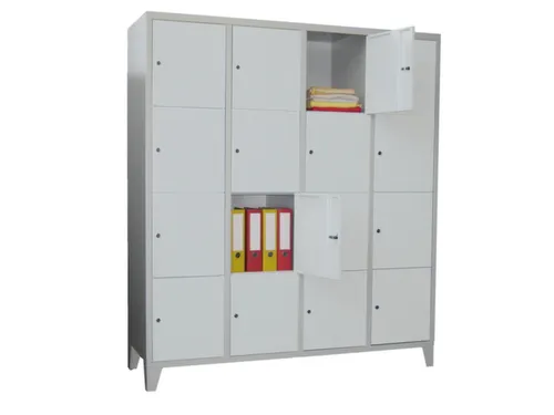 lockerkast,HxBxD 1850x1200x500mm,4x4vakken,RAL7035,front RAL5010