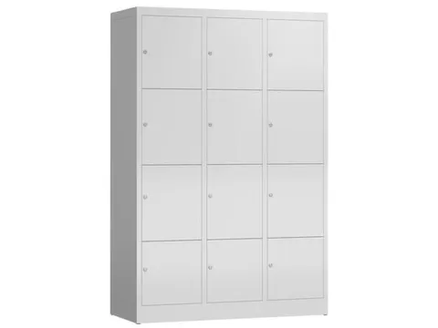 Lockerkast 1800x1185x500mm 3x4 vakken cilinderslot, sokkel, RAL7035