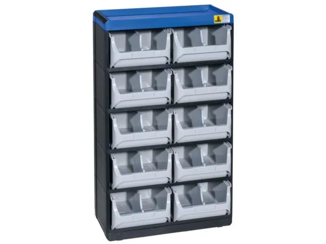 magazijnkast HxBxD 525x300x165mm 10laden behuizing zwart/blauw