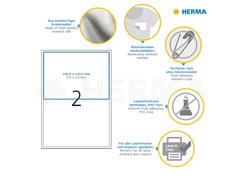 HERMA 4519 Naambadge textieletiket A4 199,6x143,5mm Wit 40 stuks