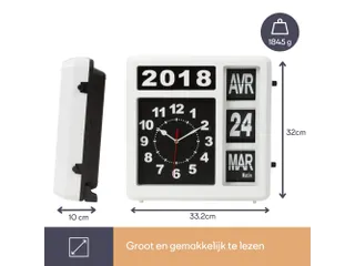 Flipover Wandklok Met Kalender 31x31cm Frans - 11