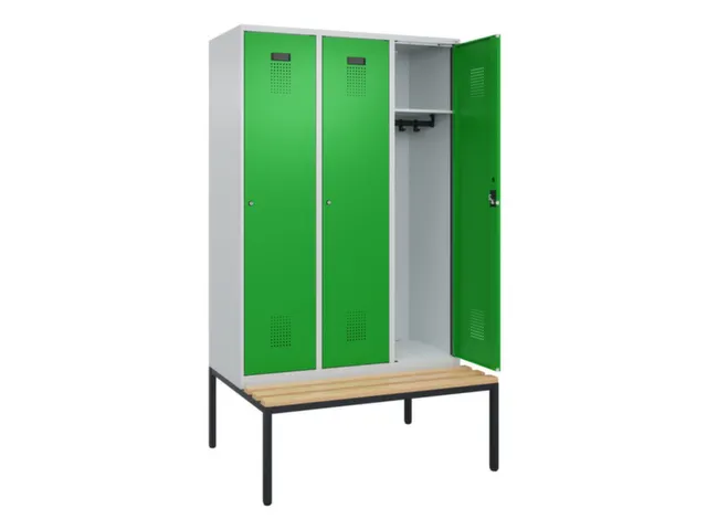 locker met bank,HxBxD 2120x1200x815mm,3vak,vak B 400mm,cilinderslot