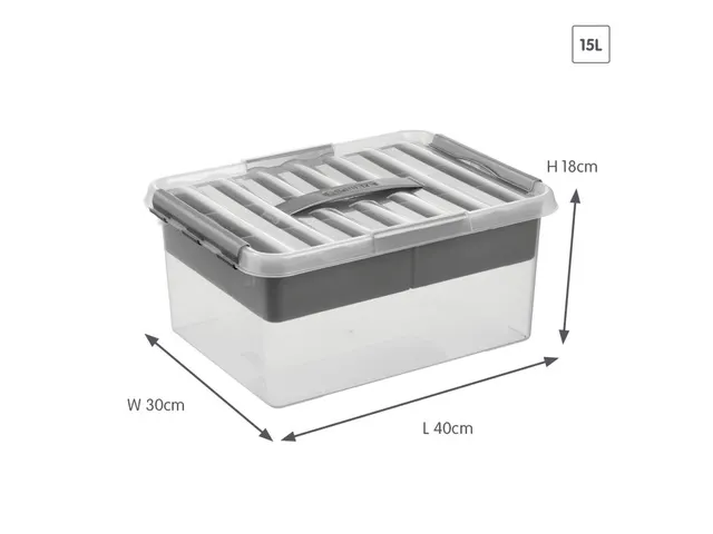Boîte de rangement Q-line 15L avec plateau, gris transparent - 40 x 3