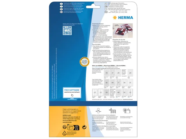 Etiquette de sécurité HERMA 4232 A4 45,7x21,2mm Blanc 1200 pièces