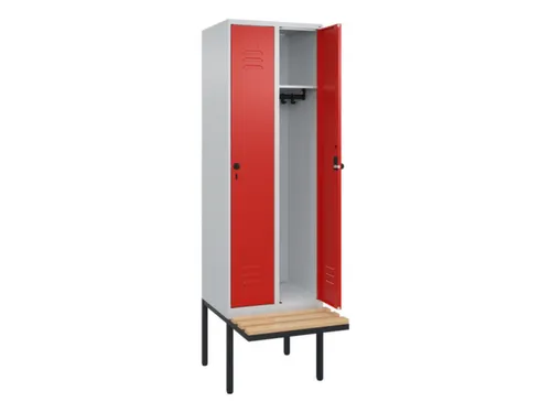 locker met bank,HxBxD 2120x600x815mm,2vak,vak B 300mm,draaigrendel