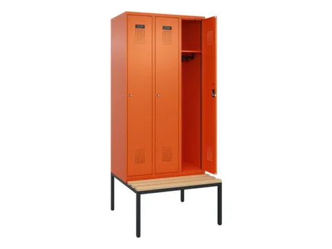 locker met bank,HxBxD 2120x900x815mm,3vak,vak B 300mm,cilinderslot