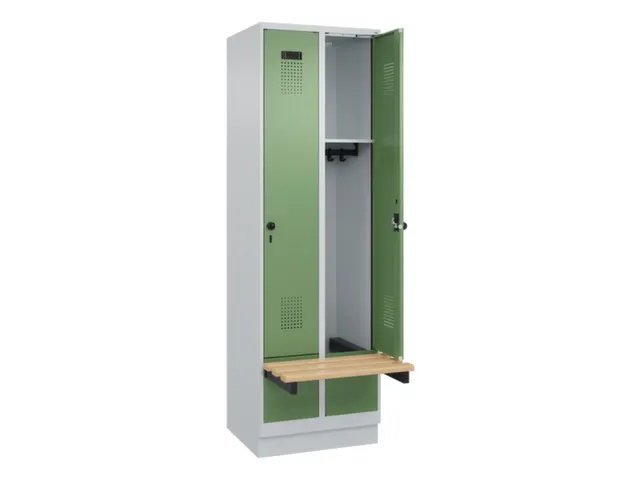 locker met bank,HxBxD 1950x600x815mm,2vak,vak B 300mm,draaigrendel