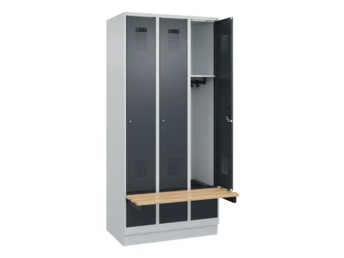 locker met bank,HxBxD 1950x900x815mm,3vak,vak B 300mm,cilinderslot