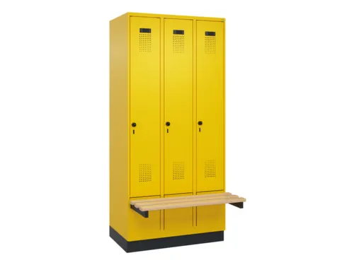 locker met bank,HxBxD 1950x900x815mm,3vak,vak B 300mm,draaigrendel