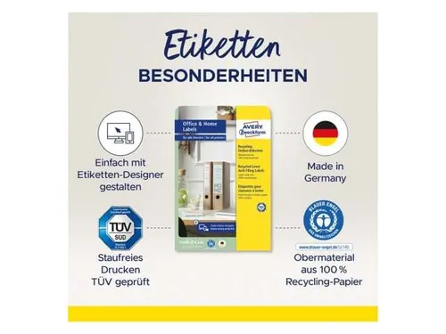 Ordnerrugetiket gerecycled Zweckform 38x192mm wit perm. 70 etik. 10 ve