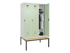 locker met bank,HxBxD 2120x1200x815mm,3vak,vak B 400mm,draaigrendel