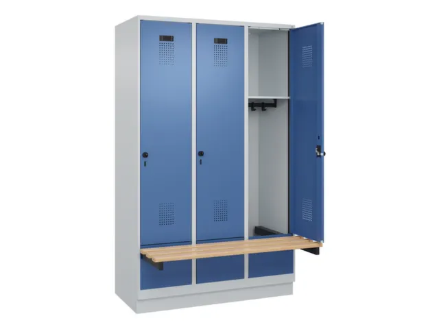 locker met bank,HxBxD 1950x1200x815mm,3vak,vak B 400mm,draaigrendel