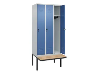 locker met bank,HxBxD 2120x900x815mm,3vak,vak B 300mm,draaigrendel - 2