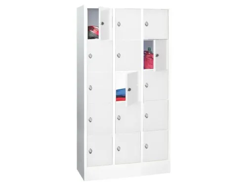 lockerkast,HxBxD 1850x900x500mm,3x5vakken,RAL7035,front RAL5010