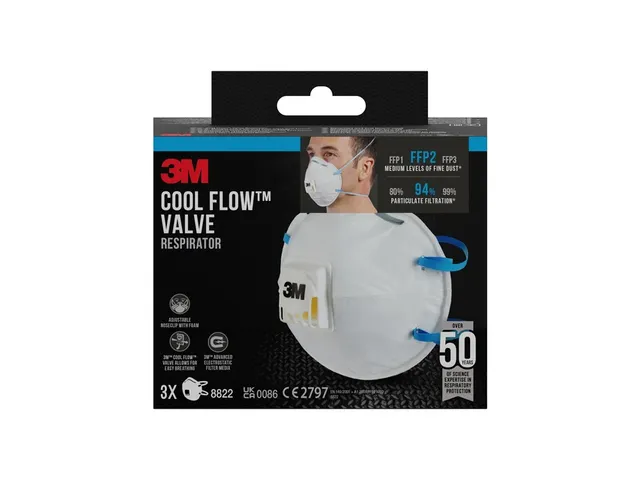 Stofmasker 3M voor schuren 8822 FFP2 met ventiel 3 stuks