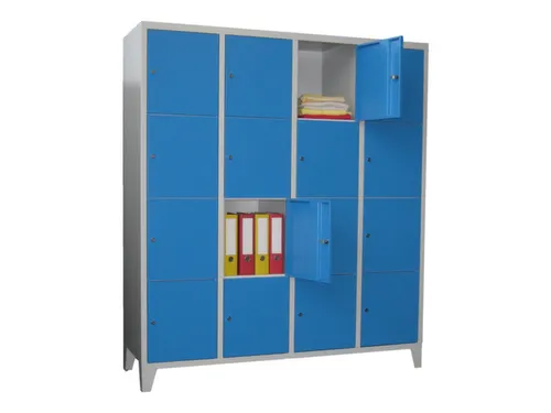 lockerkast,HxBxD 1850x1600x500mm,4x4vakken,RAL7035,front RAL5012