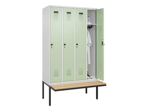 locker met bank,HxBxD 2120x1200x815mm,4vak,vak B 300mm,draaigrendel