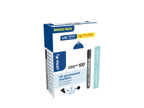 Viltstift PILOT 100 rond fijn zwart doos à 15+5 gratis