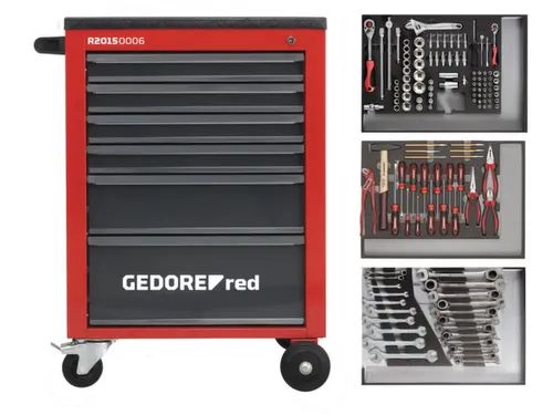 R21560004 Gereedschapsset in MECHANIC werkplaatswagen rood 129-delig
