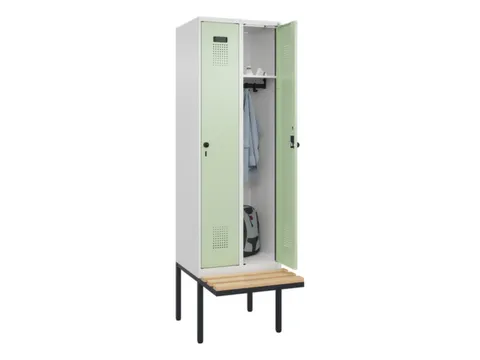 locker met bank,HxBxD 2120x600x815mm,2vak,vak B 300mm,draaigrendel