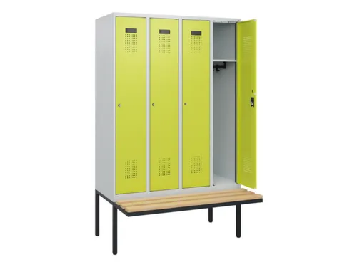 locker met bank,HxBxD 1950x1200x815mm,4vak,vak B 300mm,cilinderslot