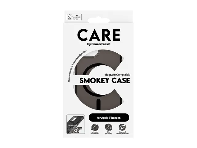 PanzerGlass CARE by Smokey Case w. Black MagSafe iPhone 15, Hoes