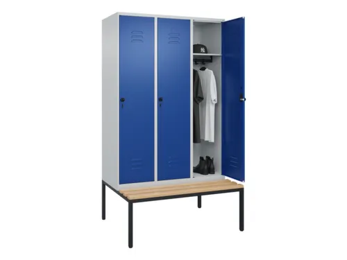 locker met bank,HxBxD 2120x1200x815mm,3vak,vak B 400mm,draaigrendel