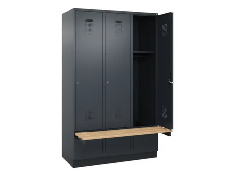 locker met bank,HxBxD 1950x1200x815mm,3vak,vak B 400mm,cilinderslot