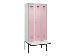 locker met bank,HxBxD 2120x900x815mm,3vak,vak B 300mm,cilinderslot - 2