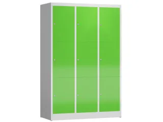 Lockerkast 1800x1185x500mm 3x3 vakken cilinderslot, sokkel, RAL6018 - 1