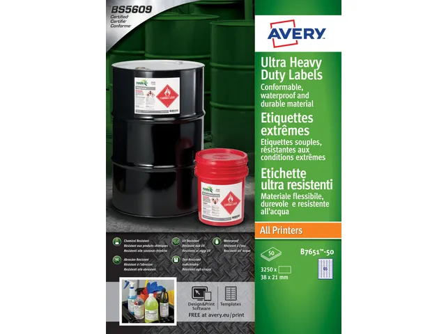Etiket Avery B7651-50 38x21mm polyethyleen wit 3250 stuks
