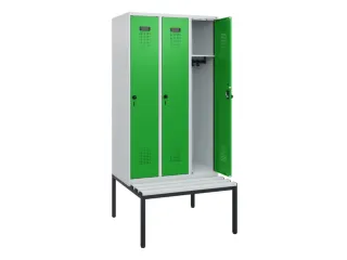 locker met bank,HxBxD 1950x900x815mm,3vak,vak B 300mm,draaigrendel - 1