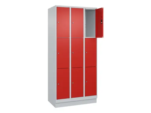 lockerkast,HxBxD 1950x900x500mm,3x3vakken,vak B 300mm,cil.-slot,sokkel