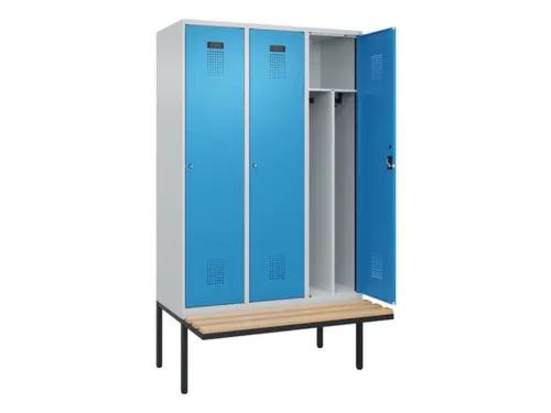 locker met bank,voor scheiding van kleding,HxBxD 2120x1200x815mm,3vak