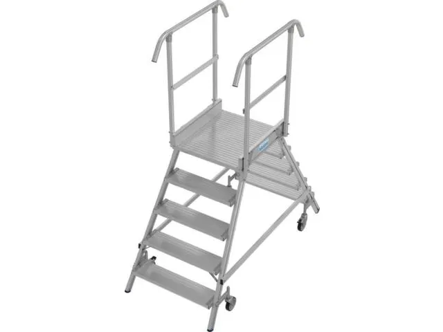 bordestrap,verrijdbaar,bordes H 1,2m,2x5treden,aluminium,4zwenkwielen