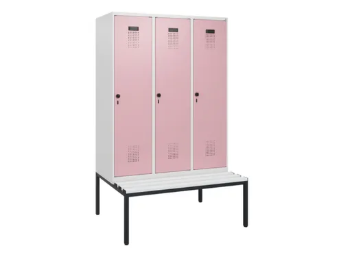 locker met bank,HxBxD 1950x1200x815mm,3vak,vak B 400mm,draaigrendel