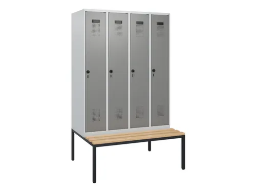 locker met bank,HxBxD 1950x1200x815mm,4vak,vak B 300mm,draaigrendel