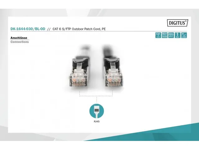 CAT 6 S-FTP buiten patchkabel Cu PE AWG 27/7 3m Buitenmantel PE Zwart