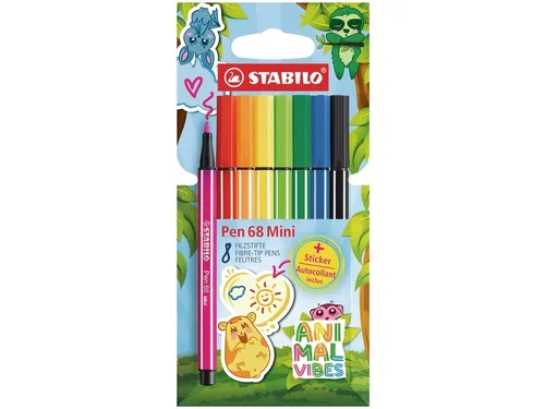 Viltstift STABILO Pen 68 Animal Vibes mini medium assorti 8 stuks