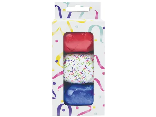 Krullint set à 3 kleuren rood blauw wit happy birthday