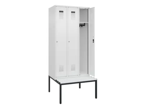 locker met bank,HxBxD 2120x900x815mm,3vak,vak B 300mm,cilinderslot