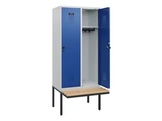 locker met bank,HxBxD 1950x800x815mm,2vak,vak B 400mm,draaigrendel - 1