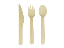 Bestekset hout 200 stuks 70x lepel 65x vork 65x mes 160 Biologisch