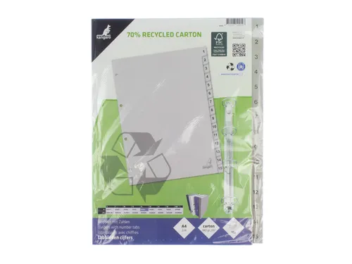 Tabblad ECO Kangaro A4 cijfers 180 grams grijs karton 4-gaats 15-delig