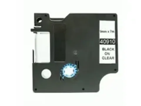 OUTLET Labeltape Dymo Compatible 40910 D1 9mmx7m Zwart Op Transparant